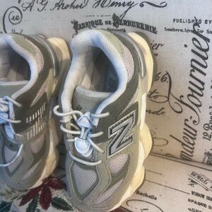 New Balance Kids' White and Green Sneakers